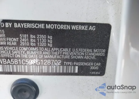 2015 BMW 535I z USA, uszkodzony, nr VIN WBA5B1C59FG128702